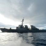 U.S. Navy guided-missile destroyer USS Ross (DDG 71) is underway in the Mediterranean Sea