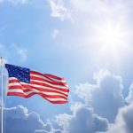 Usa Flag In Blue Sky