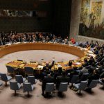 Members of the U.N. Security Council, including representatives from Russia, China, and South Africa vote against a U.S. draft resolution calling for free and fair presidential elections in Venezuela at U.N. headquarters in New York