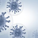 Coronavirus cells in an electron microscope. 3D illustration