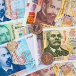 Money of Bulgaria. Bulgarian banknotes and coins background