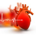 Human heart on abstract dark background