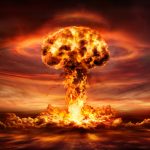 Nuclear Explosion With Orange Mushroom Cloud