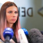 Belarusian athlete Krystsina Tsimanouskaya gives press conference in Warsaw