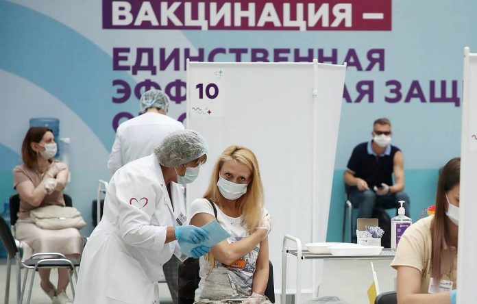 COVID-19 vaccination at Moscow's Gostiny Dvor Exhibition Centre