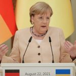 German Chancellor Angela Merkel attends a news conference in Kyiv