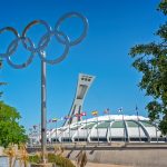 Montreal olympic stadium and olympic rings, Quebec, Canada