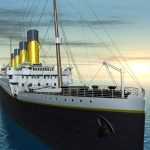 Computer generated 3D illustration with an Ocean Liner at sunset