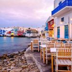 Beautiful sunrise at Little Venice on Mykonos island, Cyclades, Greece