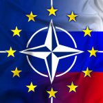 Waving Nato, EU and Russia Flag
