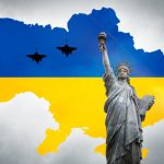 A map of Ukraine and its flag with a symbol of freedom