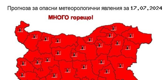 Червен код за цялата страна за много високи температури за утре
