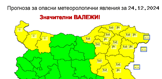 Жълт код за валежи и силен вятър в някои части от страната